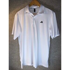 Adidas Men’s White Golf Polo Shirt Size Medium Stretch Performance Black Logo